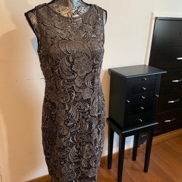 Gray Lace Floral Dress - Picture 1 of 4